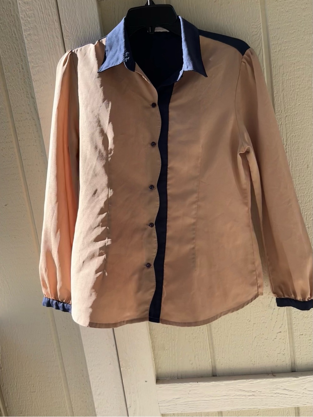 Two-Tone Tan and Navy Women's Button- Style shirt